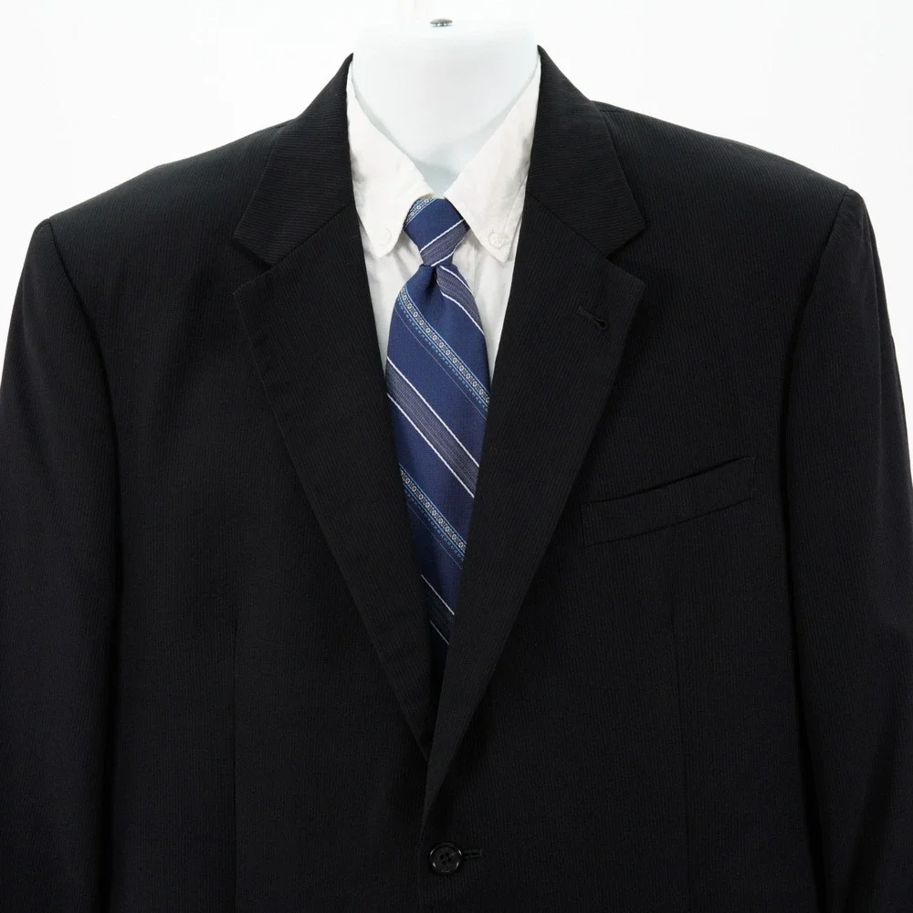 Jos A Bank Signature Collection Wool Black Striped Suit Jacket 44R Tagged 44S